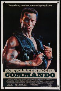 6e196 COMMANDO 1sh '85 tough guy Arnold Schwarzenegger is going to make someone pay!