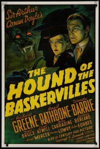 6e407 HOUND OF THE BASKERVILLES 1sh R75 Sherlock Holmes, artwork from the original poster!