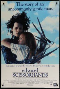 6e273 EDWARD SCISSORHANDS int'l 1sh '90 Tim Burton classic, scarred Johnny Depp & Winona Ryder!