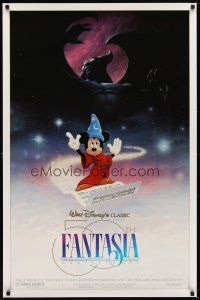 6e294 FANTASIA DS 1sh R90 great image of Sorcerer's Apprentice Mickey Mouse, Disney classic!