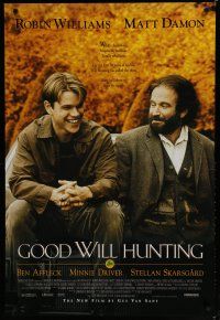 6e345 GOOD WILL HUNTING 1sh '97 great image of smiling Matt Damon & Robin Williams!