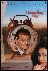 6e359 GROUNDHOG DAY DS 1sh '93 Bill Murray, Andie MacDowell, directed by Harold Ramis!