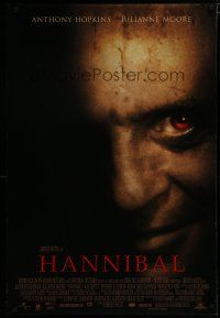 6e366 HANNIBAL int'l DS 1sh '00 creepy close up of red-eyed Anthony Hopkins as Dr. Lector!