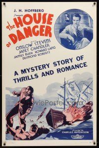 6e410 HOUSE OF DANGER 1sh '34 Onslow Stevens, Janet Chandler, a mystery of thrills & romance!