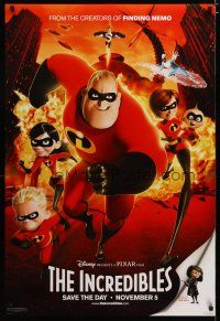 6e437 INCREDIBLES teaser DS 1sh '04 Disney/Pixar animated sci-fi superhero family!