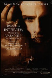 6e444 INTERVIEW WITH THE VAMPIRE advance DS 1sh '94 close up of fanged Tom Cruise, Anne Rice!