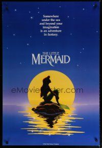 6e502 LITTLE MERMAID teaser DS 1sh '89 Disney, great cartoon image of Ariel in moonlight!