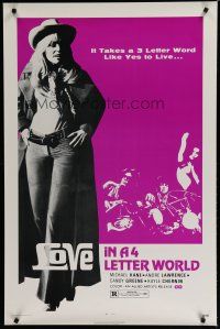 6e520 LOVE IN A 4 LETTER WORLD 1sh '71 sex & drugs, great full-length image of sexy cowgirl!