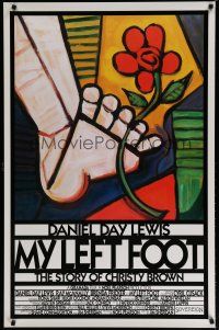 6e556 MY LEFT FOOT int'l 1sh '89 Daniel Day-Lewis, cool artwork of foot w/flower by Seltzer!