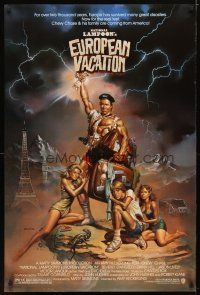 6e562 NATIONAL LAMPOON'S EUROPEAN VACATION 1sh '85 Vallejo art of Chevy Chase, Beverly D'Angelo!