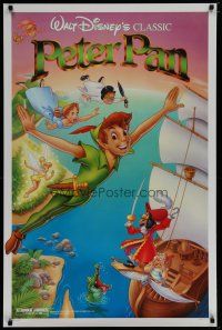 6e593 PETER PAN 1sh R89 Walt Disney animated cartoon fantasy classic, flying art by Bill Morrison!