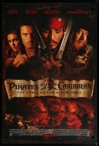 6e604 PIRATES OF THE CARIBBEAN advance DS 1sh '03 Geoffrey Rush, Knightley, Johnny Depp & cast!