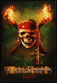 6e605 PIRATES OF THE CARIBBEAN: DEAD MAN'S CHEST teaser DS 1sh '06 great image of skull & torches!