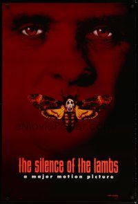 6e694 SILENCE OF THE LAMBS style B teaser DS 1sh '90 creepy Anthony Hopkins with moth over mouth!
