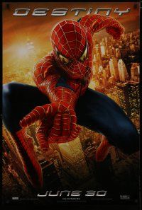 6e714 SPIDER-MAN 2 teaser DS 1sh '04 cool image of Tobey Maguire as superhero, destiny!