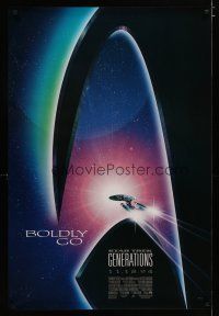 6e726 STAR TREK: GENERATIONS advance 1sh '94 cool sci-fi art of the Enterprise, Boldly Go!