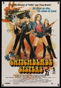 6e747 SWITCHBLADE SISTERS DS 1sh R96 Jack Hill, fantastic art of sexy bad girl gang with guns!
