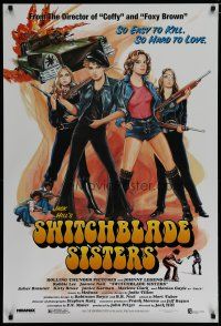 6e746 SWITCHBLADE SISTERS 1sh R96 Jack Hill, fantastic art of sexy bad girl gang with guns!