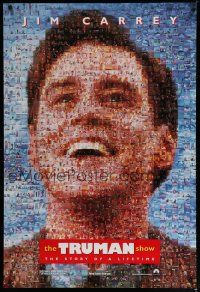 6e786 TRUMAN SHOW teaser DS 1sh '98 really cool mosaic art of Jim Carrey, Peter Weir