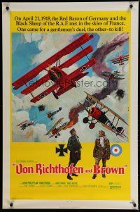 6e802 VON RICHTHOFEN & BROWN 1sh '71 cool David Blossom artwork of WWI airplanes in dogfight!