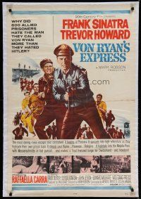 6e803 VON RYAN'S EXPRESS 1sh '65 cool art of Frank Sinatra chasing train while being shot at!