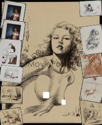 6f217 LOT OF 11 UNFOLDED ART PRINTS OF SEXY NAKED WOMEN '70s-80s nudes in color and black & white!