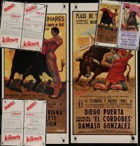 6f224 LOT OF 4 UNFOLDED BULLFIGHT SPANISH ADVERTISING POSTERS '90s cool matador artwork & more!