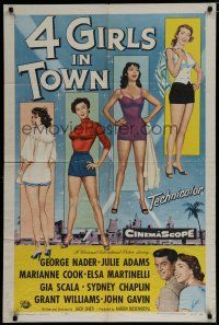 6g016 4 GIRLS IN TOWN 1sh '56 sexy Julie Adams, Marianne Cook, Elsa Martinelli & Gia Scala!
