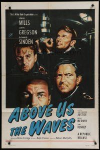 6g027 ABOVE US THE WAVES 1sh '56 art of John Mills & English WWII submariners!