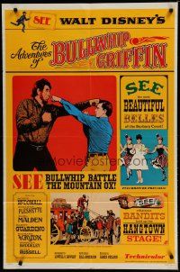 6g028 ADVENTURES OF BULLWHIP GRIFFIN style A 1sh '66 Disney, beautiful belles, mountain ox battle!