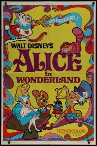 6g036 ALICE IN WONDERLAND 1sh R74 Walt Disney Lewis Carroll classic, cool psychedelic art!