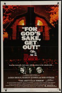 6g045 AMITYVILLE HORROR 1sh '79 great image of haunted house, for God's sake get out!