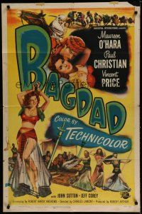 6g070 BAGDAD 1sh '50 art of Maureen O'Hara in sexiest harem outfit + Vincent Price on horse!