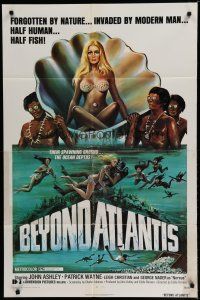 6g090 BEYOND ATLANTIS 1sh '73 great art of super sexy girl in clam with fish-eyed natives!