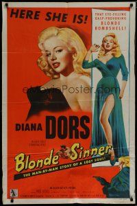 6g107 BLONDE SINNER 1sh '56 sexiest eye-filling gasp-provoking blonde bombshell Diana Dors!