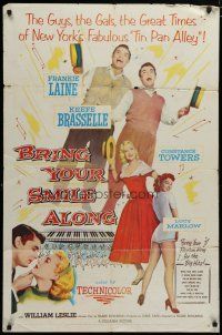 6g124 BRING YOUR SMILE ALONG 1sh '55 sexy Constance Towers & Lucy Marlow, first Blake Edwards!