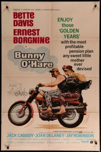6g131 BUNNY O'HARE 1sh '71 Bette Davis & Ernest Borgnine on Triumph motorcycle!