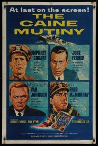 6g134 CAINE MUTINY 1sh '54 art of Humphrey Bogart, Jose Ferrer, Van Johnson & Fred MacMurray!