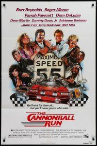 6g136 CANNONBALL RUN 1sh '81 Burt Reynolds, Farrah Fawcett, Drew Struzan car racing art!