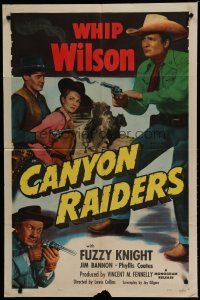 6g137 CANYON RAIDERS 1sh '51 Whip Wilson with smoking gun & sexy Phyllis Coates!
