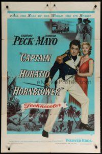 6g138 CAPTAIN HORATIO HORNBLOWER 1sh '51 Gregory Peck with sword & pretty Virginia Mayo!
