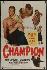 6g150 CHAMPION 1sh '49 art of boxer Kirk Douglas with Marilyn Maxwell, boxing classic!