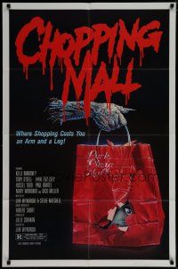 6g164 CHOPPING MALL 1sh '86 art of severed hand carrying shopping bag with head in it!