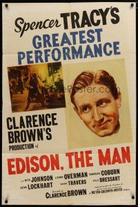 6g251 EDISON THE MAN style D 1sh '40 great image of Spencer Tracy as Thomas the inventor!