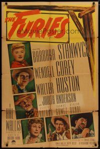 6g334 FURIES 1sh '50 Barbara Stanwyck, Wendell Corey, Walter Huston, Anthony Mann directed!