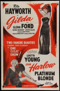 6g352 GILDA/PLATINUM BLONDE 1sh '50 sexy famous beauties Jean Harlow & Rita Hayworth!