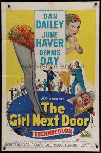 6g355 GIRL NEXT DOOR 1sh '53 art of Dan Dailey, sexy June Haver & Dennis Day all dancing!
