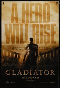6g362 GLADIATOR teaser DS 1sh '00 a hero will rise, Russell Crowe, directed by Ridley Scott!