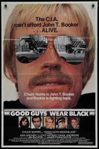 6g370 GOOD GUYS WEAR BLACK 1sh '77 tough Chuck Norris in cool shades is fighting back!