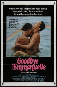 6g371 GOODBYE EMMANUELLE 1sh '77 sexy Sylvia Kristel & Umberto Orsini naked together in water!